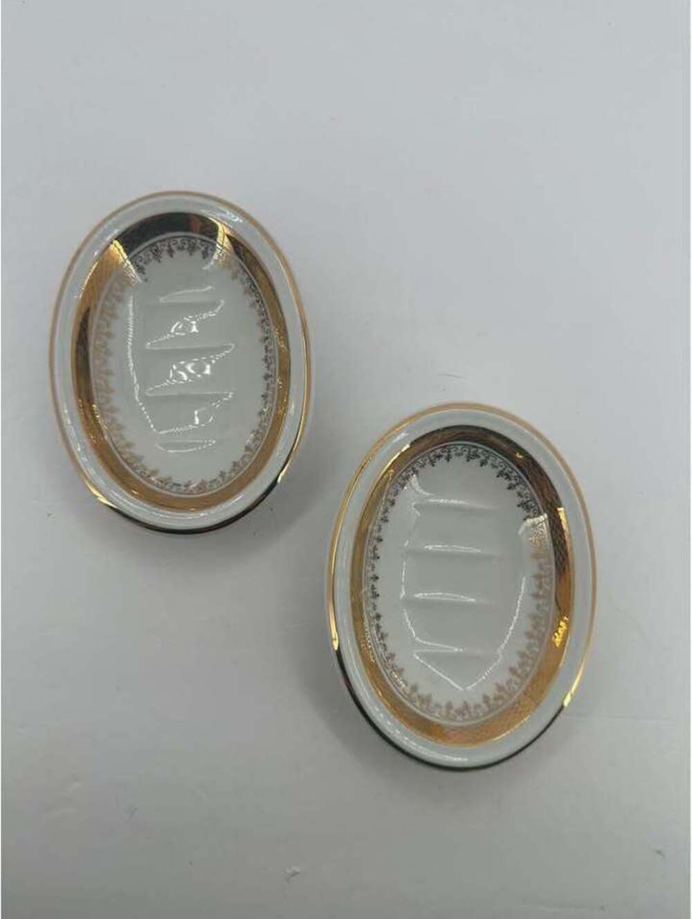 Vintage Porcelain Soap Dishes with Gold Trim - Set of 2